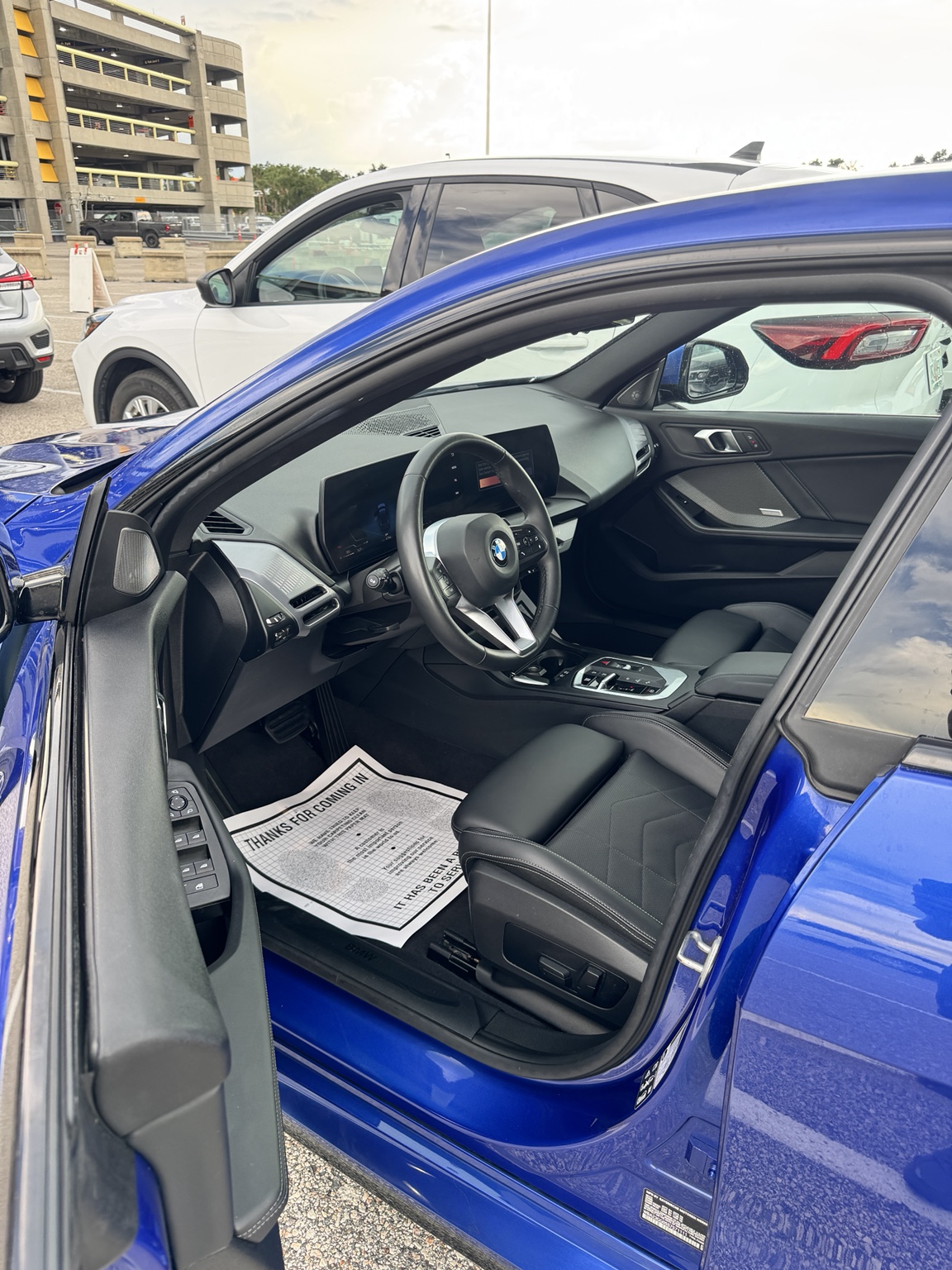 Blue vehicle front interior