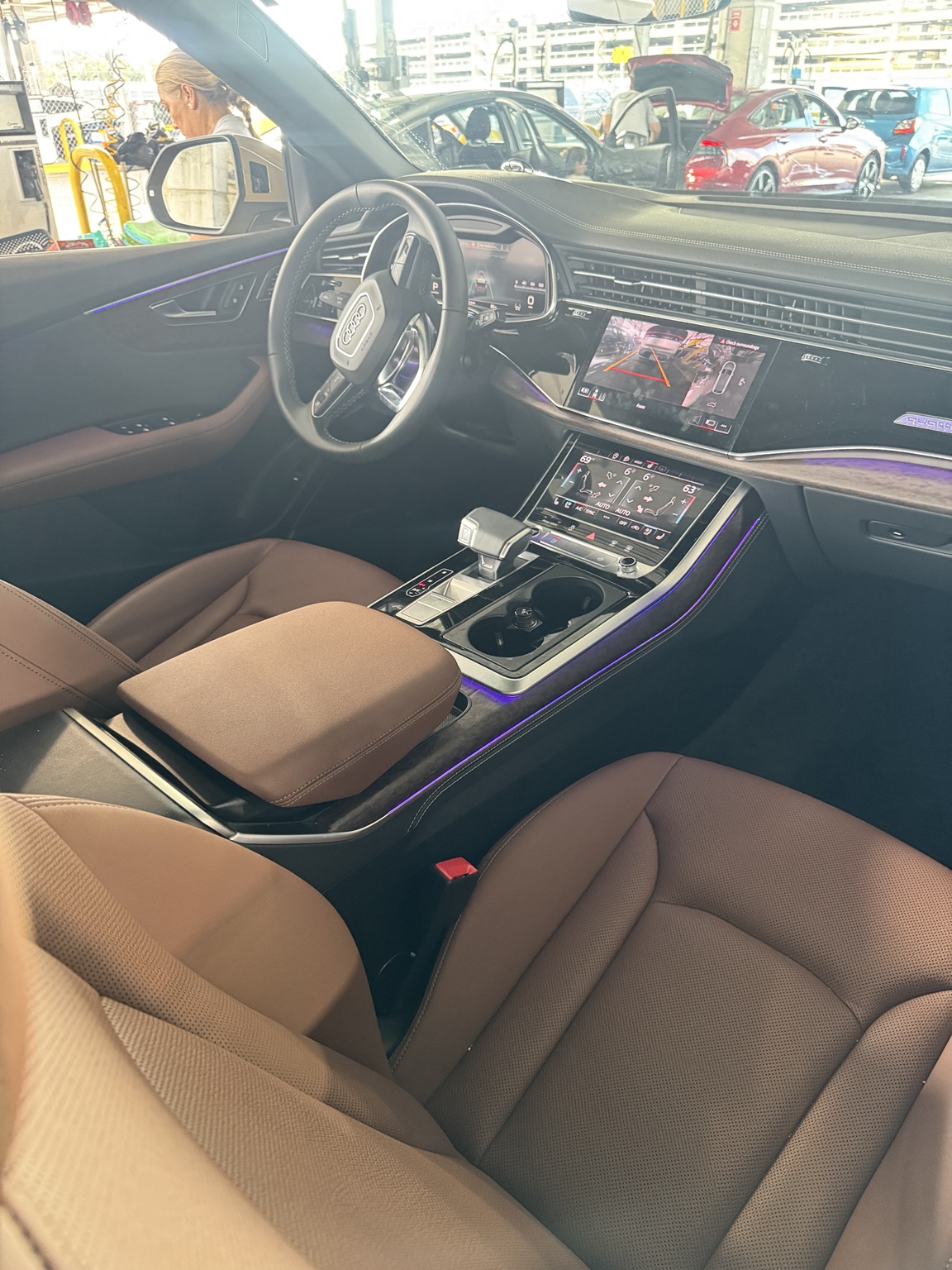 Tan vehicle interior and center console